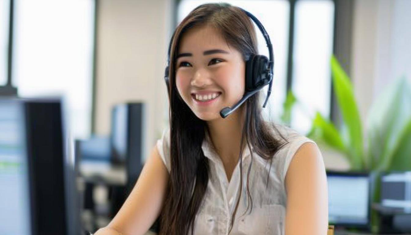 A young female Asian Filipina who is handling customer service support